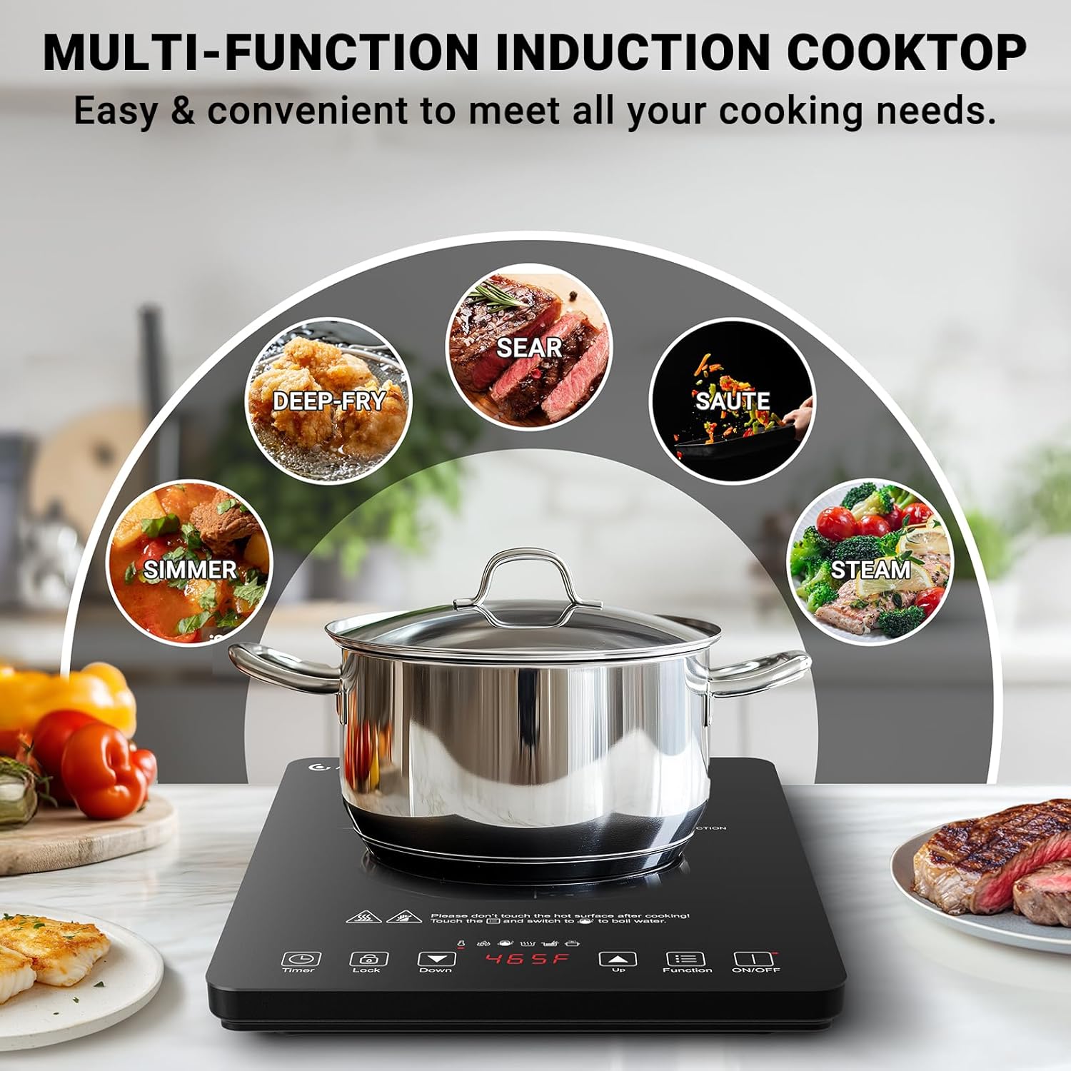 AMZCHEF Portable Induction Cooktop 20 Temperature & Power Levels, 1800W Induction Stove Burner with 5.9" Heating Coil, Low Noise Hot Plate Single Electric Cooktops Countertop Stove with Timer - Image 3