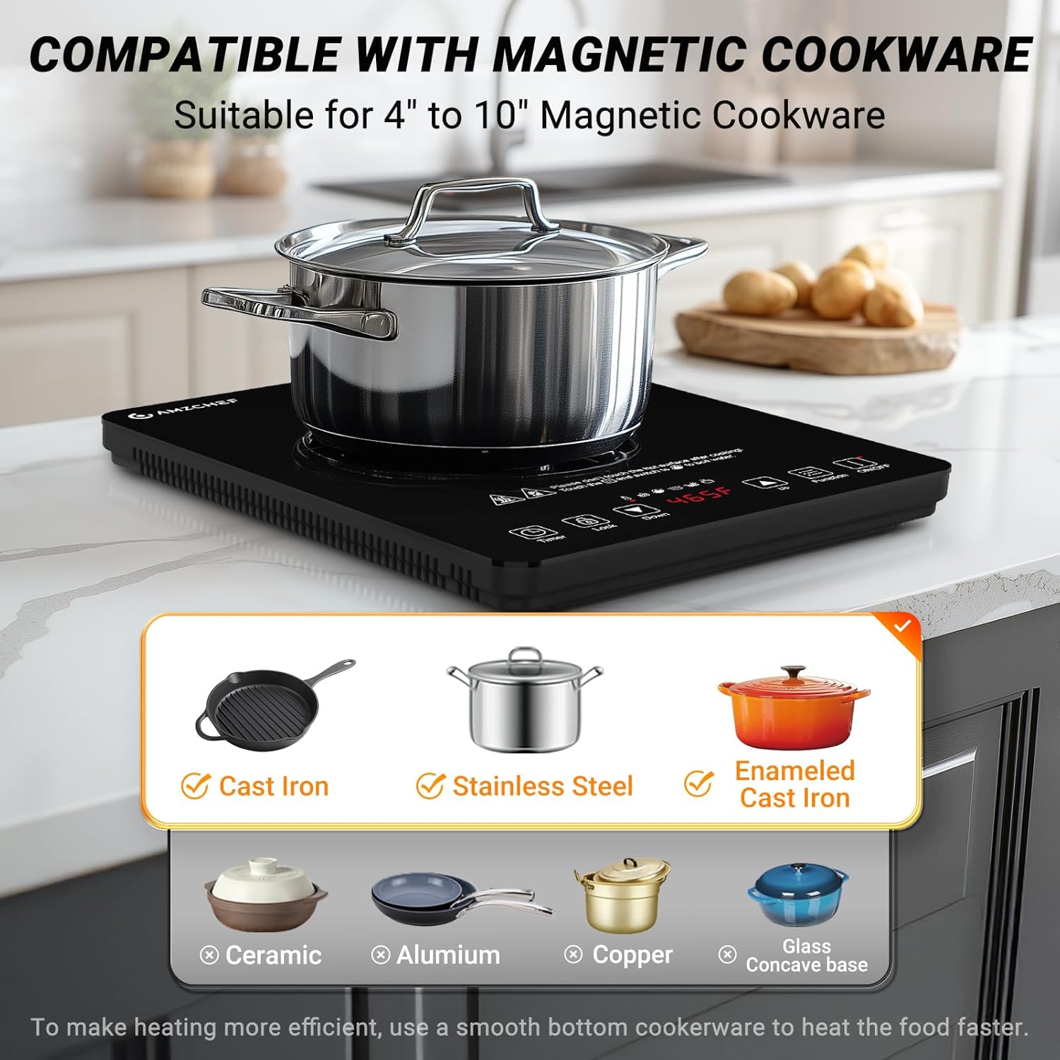 AMZCHEF Portable Induction Cooktop 20 Temperature & Power Levels, 1800W Induction Stove Burner with 5.9" Heating Coil, Low Noise Hot Plate Single Electric Cooktops Countertop Stove with Timer - Image 4