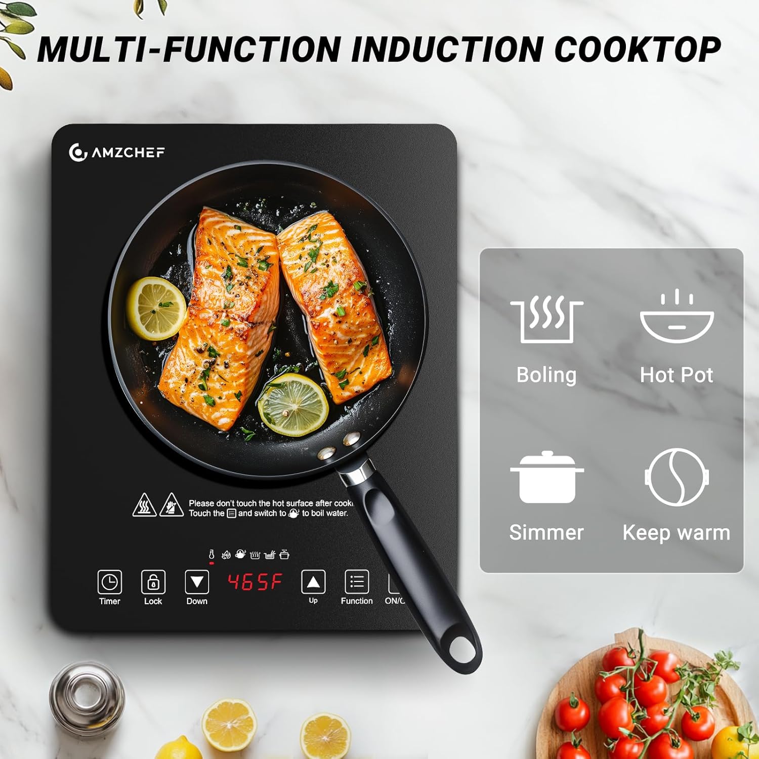 AMZCHEF Portable Induction Cooktop 20 Temperature & Power Levels, 1800W Induction Stove Burner with 5.9" Heating Coil, Low Noise Hot Plate Single Electric Cooktops Countertop Stove with Timer - Image 5