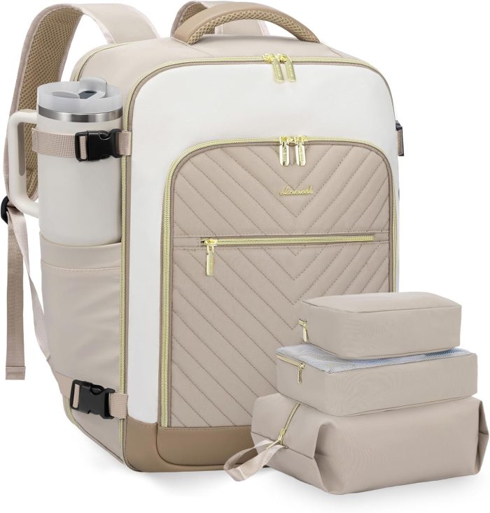Large Travel Backpack for Women, TSA Carry on Backpack for Airplanes, 40L Personal Item Travel Bag for Women fits 17" Laptop,Waterproof Carry on Bag Airplane Approved with 3 Packing Cubes