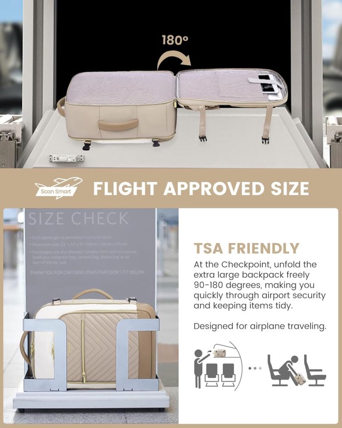 Large Travel Backpack for Women, TSA Carry on Backpack for Airplanes, 40L Personal Item Travel Bag for Women fits 17" Laptop,Waterproof Carry on Bag Airplane Approved with 3 Packing Cubes - Image 2