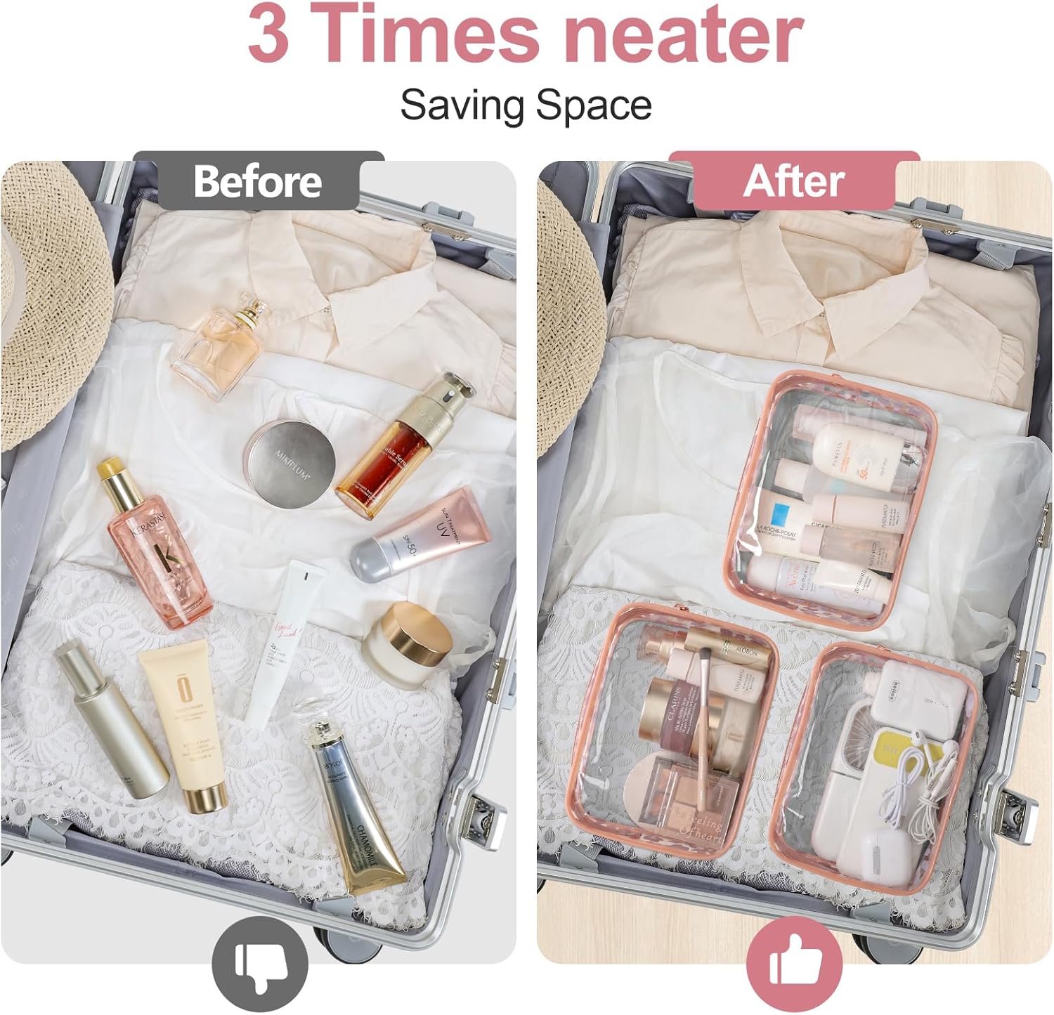 Clear Makeup Bag - TSA Approved Toiletry Bag for Travel Size Toiletries, Travel Clear Toiletry Bag Quart Size Bag, Carry on Airport Airline Compliant Bag, Rose Pink(for age 12 or above) - Image 3