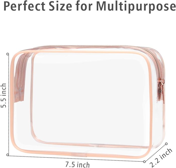 Clear Makeup Bag - TSA Approved Toiletry Bag for Travel Size Toiletries, Travel Clear Toiletry Bag Quart Size Bag, Carry on Airport Airline Compliant Bag, Rose Pink(for age 12 or above) - Image 4