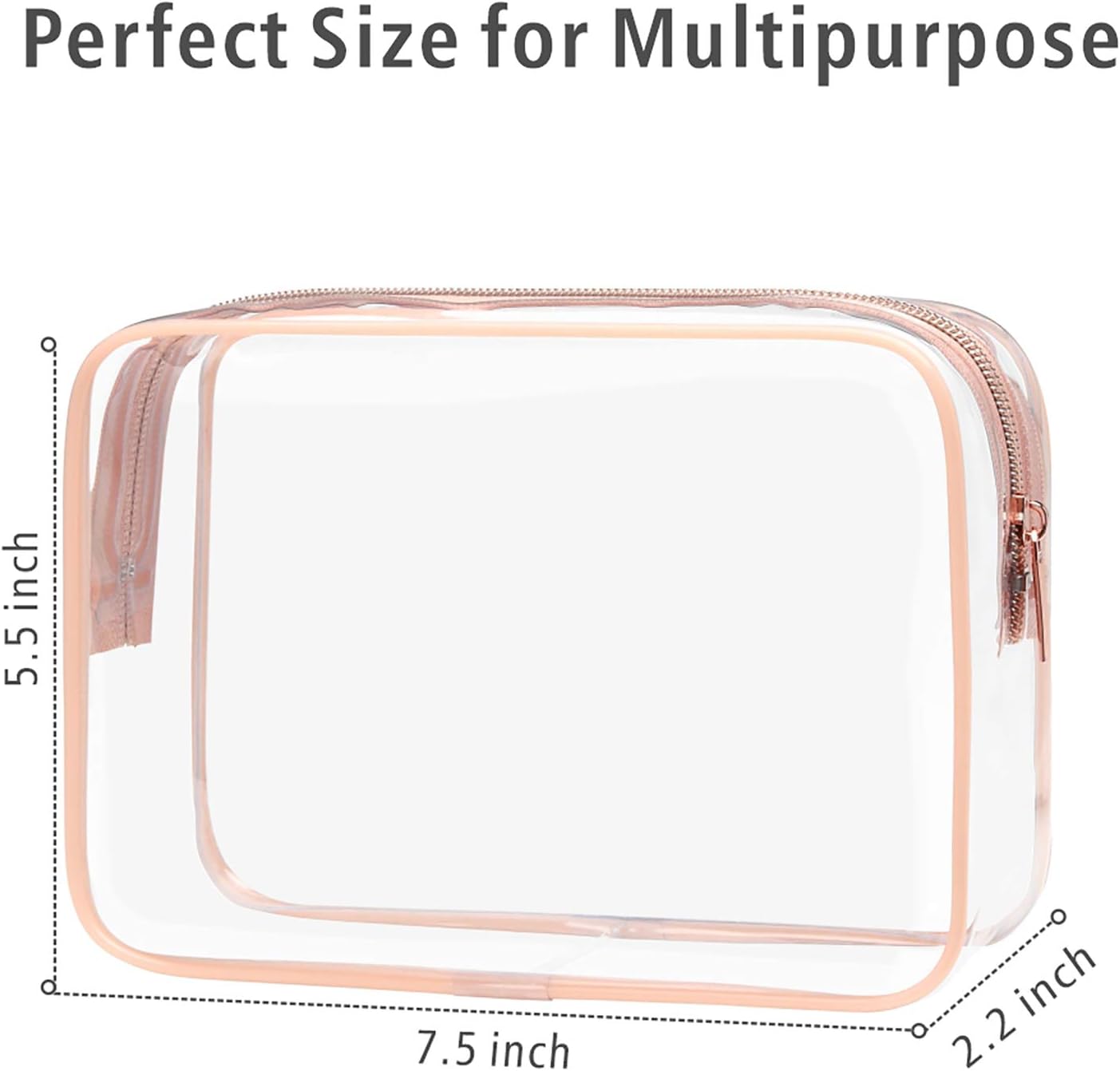 Clear Makeup Bag - TSA Approved Toiletry Bag for Travel Size Toiletries, Travel Clear Toiletry Bag Quart Size Bag, Carry on Airport Airline Compliant Bag, Rose Pink(for age 12 or above) - Image 4
