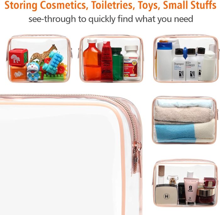 Clear Makeup Bag - TSA Approved Toiletry Bag for Travel Size Toiletries, Travel Clear Toiletry Bag Quart Size Bag, Carry on Airport Airline Compliant Bag, Rose Pink(for age 12 or above) - Image 6